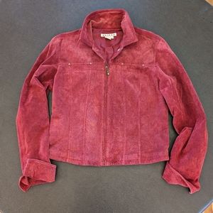 Y2K Vintage AMI Genuine Leather Jacket Red Maroon Size Women's Large Full Zip